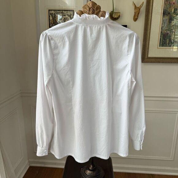 Soft Surroundings Kata Ruffle Collar Shirt 2FY61 White Pearl Buttons L - Picture 9 of 9